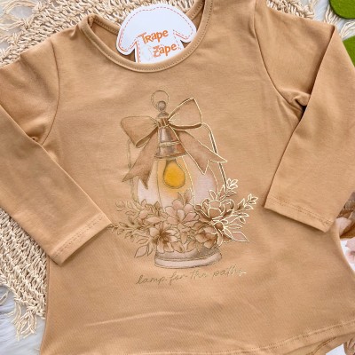 Conj. Blusa Manga Longa Lamp for the Paths e Calça Legging Floral - Caramelo